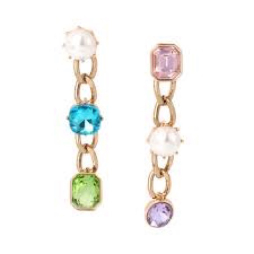 Betsey Women's Stone Chain Linear Gold Earrings, 2.5" Length